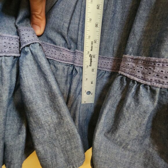 Lands End  Tiered Tank Maxi Smocked Square‎ Neck Prarie Boho Chambray Dobby  3XL - Picture 4 of 11